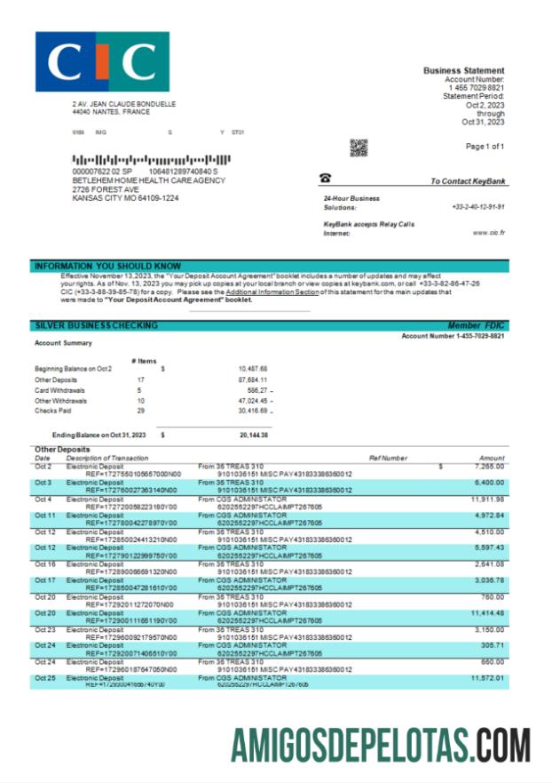 Em branco CIC Bank Enterprise Statement modelo Word e PDF